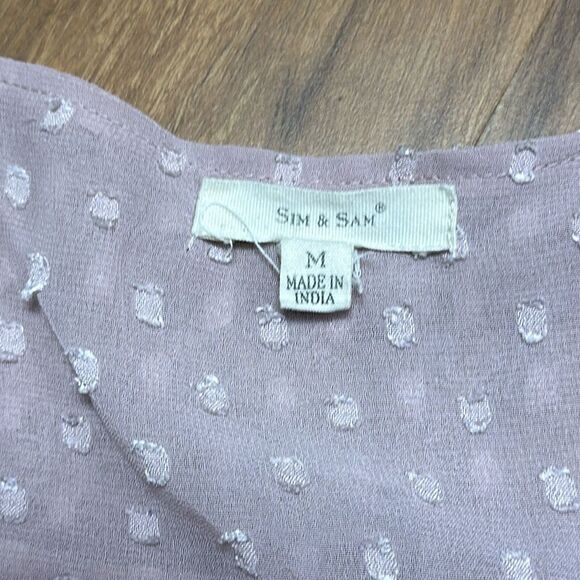 Sim & Sam Swiss Dot V Neck Ruffle Short Sleeve Blouse Sz M - Picture 8 of 9